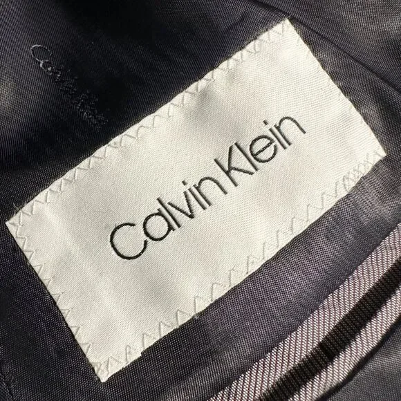 CALVIN KLEIN Mens Blazer Sport Coat 2-Button Jacket Plaid 40S Wool Purple/Blue
